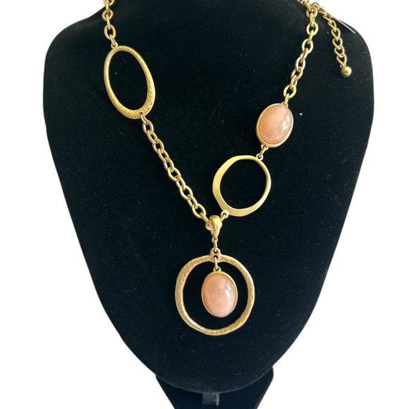 Chico's Blazing Multi Gold Tone and Rose Quartz Geometric Necklace - Picture 1 of 10